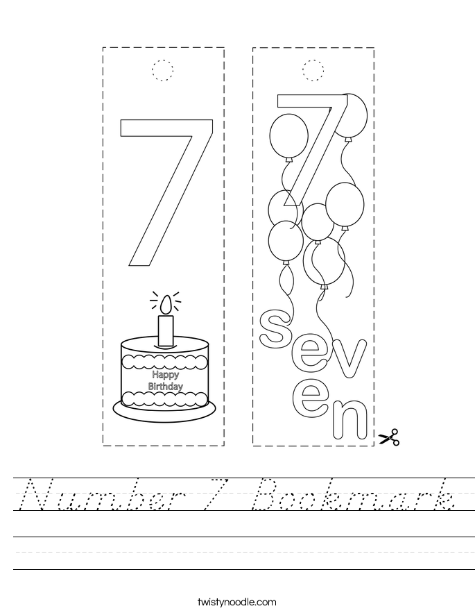 Number 7 Bookmark Worksheet
