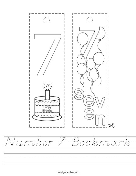 Number 7 Bookmark Worksheet
