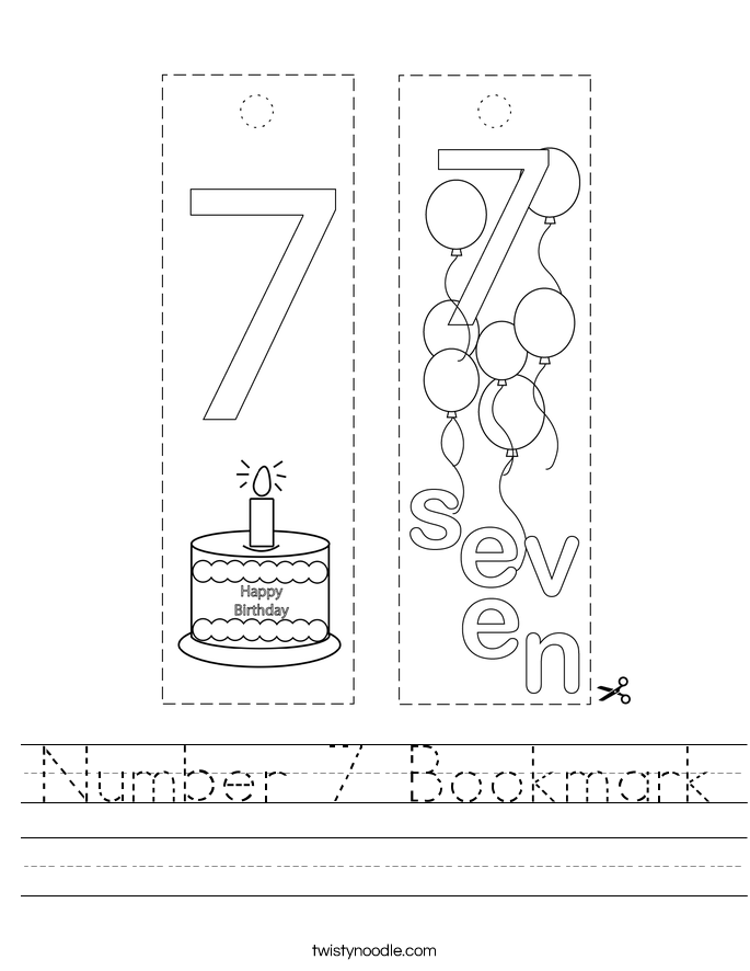Number 7 Bookmark Worksheet