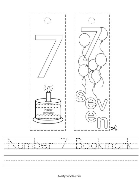 Number 7 Bookmark Worksheet