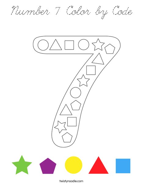 Number 7 Color by Code Coloring Page