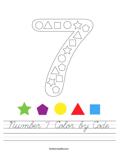 Number 7 Color by Code Worksheet