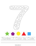 Number 7 Color by Code Handwriting Sheet
