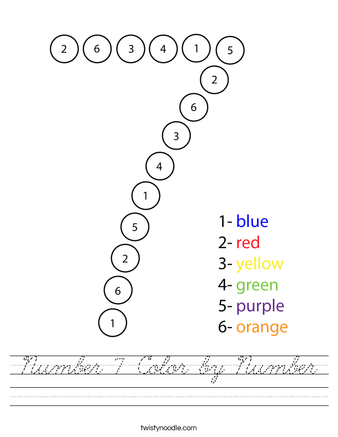 Number 7 Color by Number Worksheet