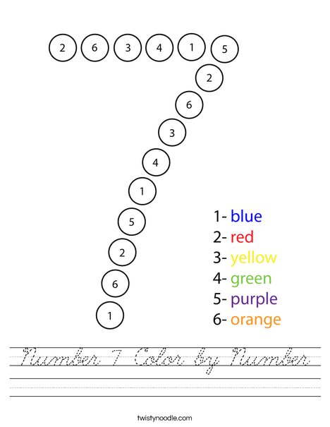 Number 7 Color by Number Worksheet