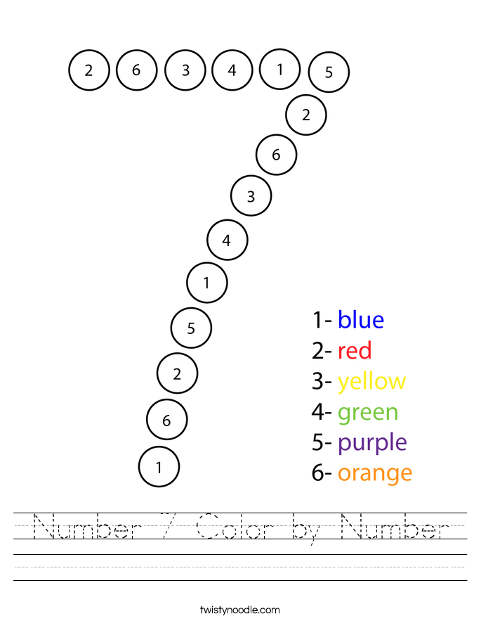 Number 7 Color by Number Worksheet