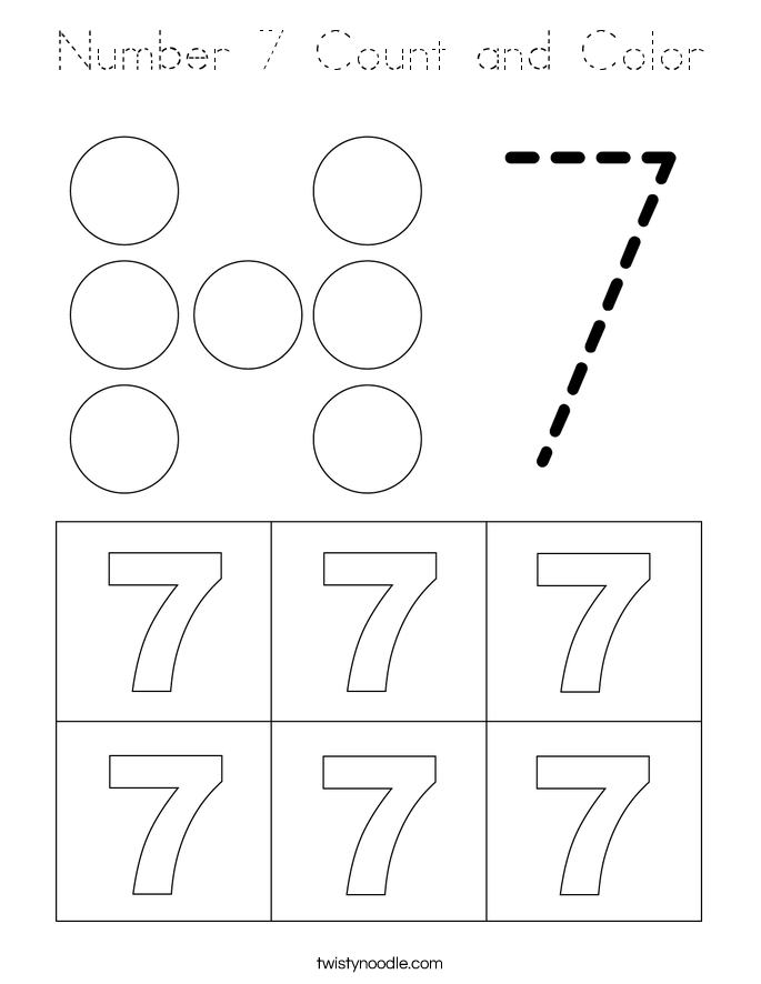 Number 7 Count and Color Coloring Page