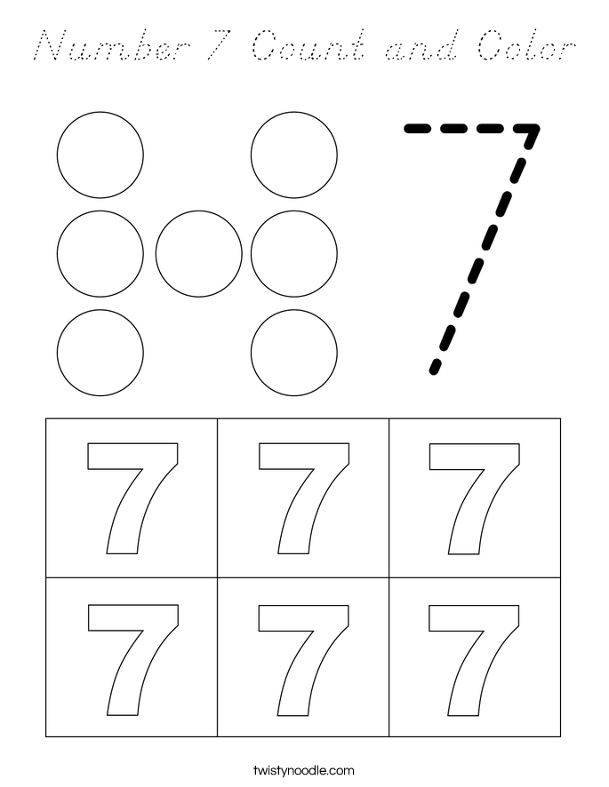 Number 7 Count and Color Coloring Page