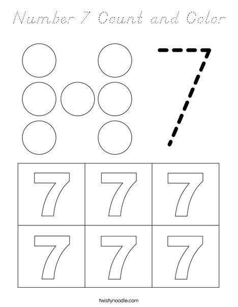 Number 7 Count and Color Coloring Page