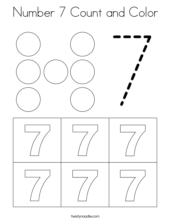 Number 7 Count and Color Coloring Page
