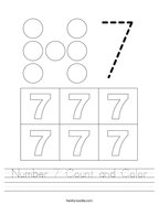 Number 7 Count and Color Handwriting Sheet