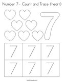 Number 7- Count and Trace (heart) Coloring Page