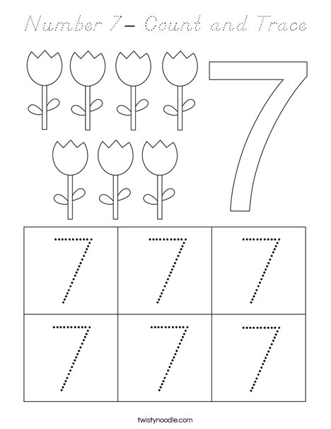 Number 7- Count and Trace Coloring Page