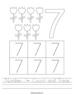 Number 7- Count and Trace Handwriting Sheet
