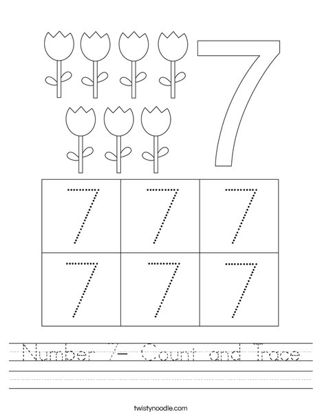 number 7 count and trace worksheet twisty noodle