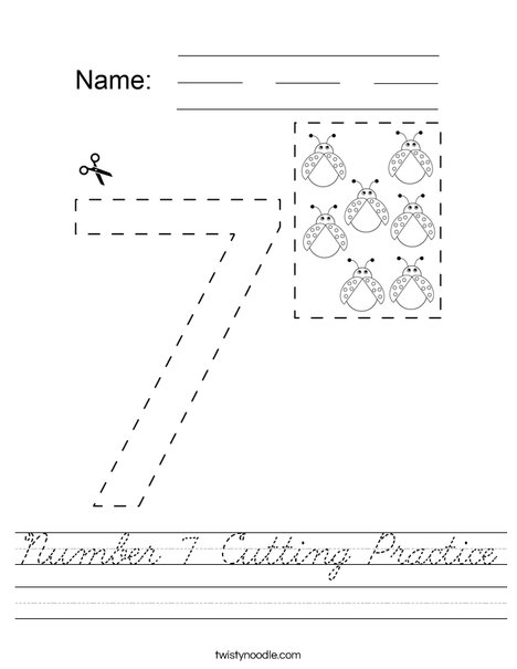 Number 7 Cutting Practice Worksheet
