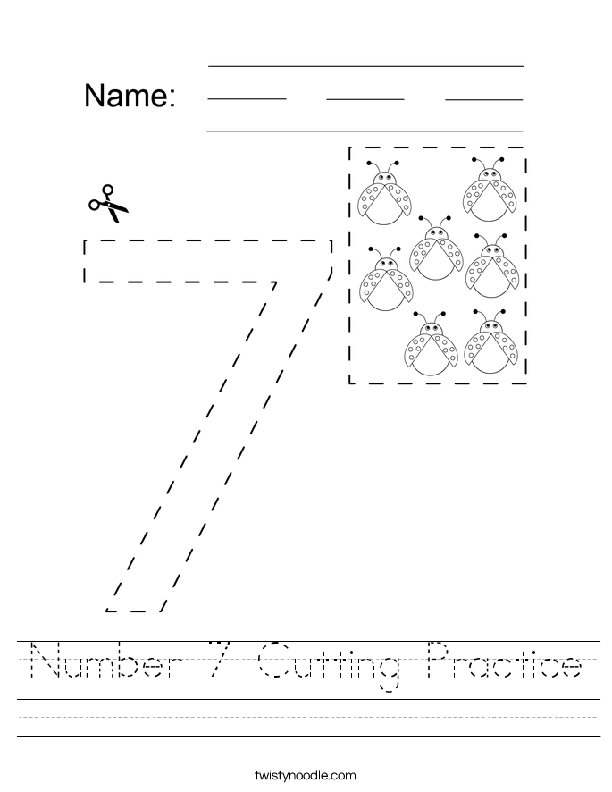 Number 7 Cutting Practice Worksheet