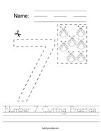 Number 7 Cutting Practice Handwriting Sheet