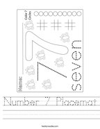 Number 7 Placemat Handwriting Sheet