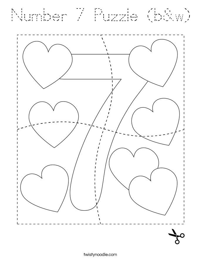 Number 7 Puzzle (b&w) Coloring Page
