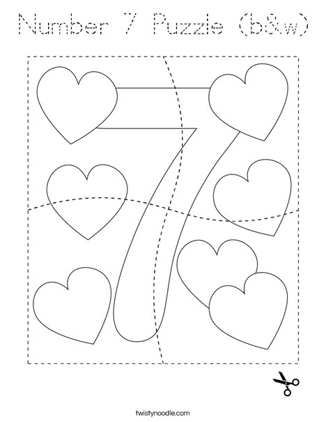 Number 7 Puzzle (b&w) Coloring Page