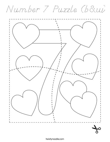 Number 7 Puzzle (b&w) Coloring Page