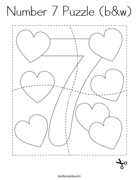 Number 7 Puzzle (b&w) Coloring Page