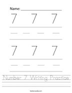 Number 7 Writing Practice Handwriting Sheet