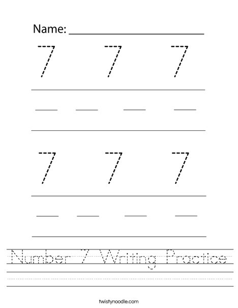 Number 7 Writing Practice Worksheet
