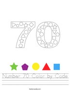 Number 70 Color by Code Handwriting Sheet