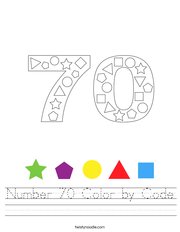Number 70 Color by Code Handwriting Sheet