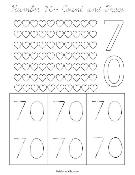 Number 70- Count and Trace Coloring Page