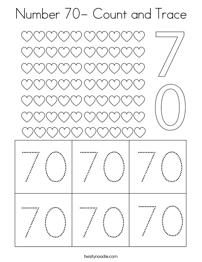 Number 70- Count and Trace Coloring Page