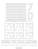 Number 70- Count and Trace Handwriting Sheet