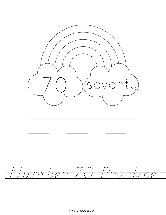 Number 70 Practice Worksheet - D'Nealian - Twisty Noodle