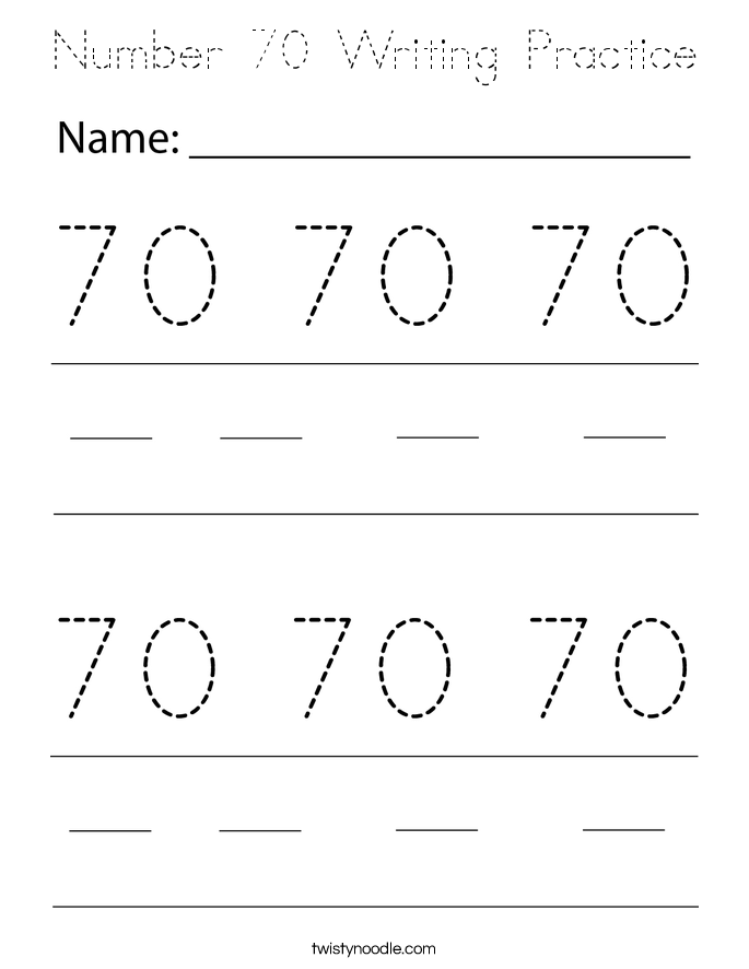 Number 70 Writing Practice Coloring Page