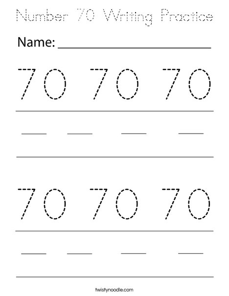 Number 70 Writing Practice Coloring Page