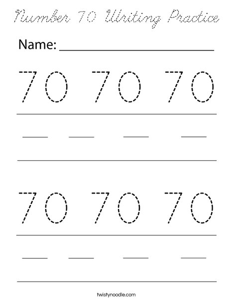 Number 70 Writing Practice Coloring Page