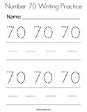 Number 70 Writing Practice Coloring Page