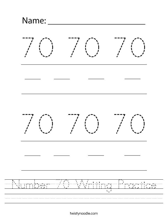 Number 70 Writing Practice Worksheet - Twisty Noodle
