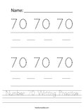 Number 70 Writing Practice Worksheet