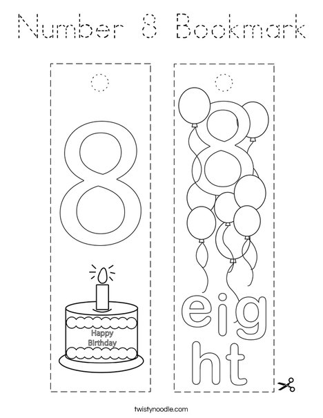 Number 8 Bookmark Coloring Page