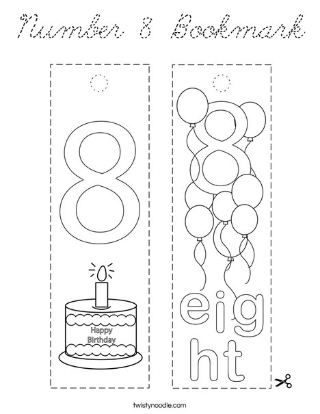 Number 8 Bookmark Coloring Page