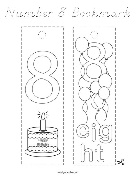 Number 8 Bookmark Coloring Page