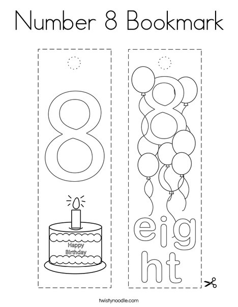 Number 8 Bookmark Coloring Page