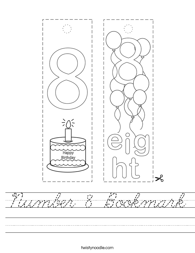 Number 8 Bookmark Worksheet