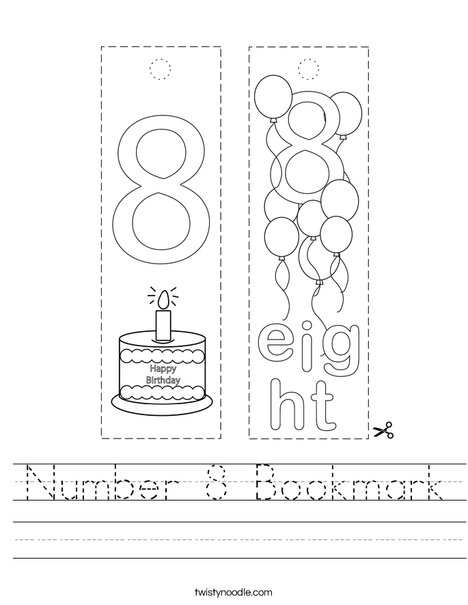 Number 8 Bookmark Worksheet