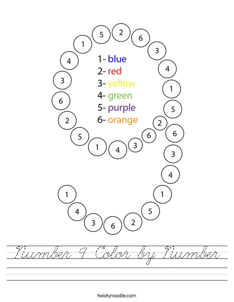 Number 9 Color by Number Worksheet