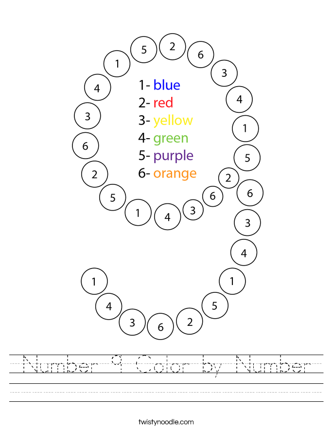 Number 9 Color by Number Worksheet