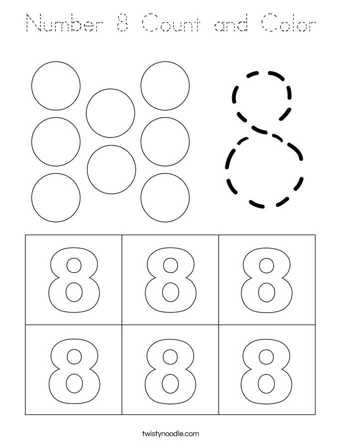 Number 8 Count and Color Coloring Page